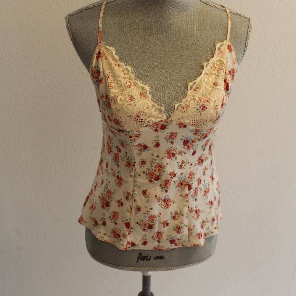 Guess Small Ivory Camisole with Pink Red Flowers